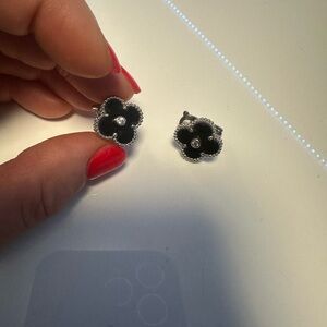 Black and Silver Clover Flower Earrings